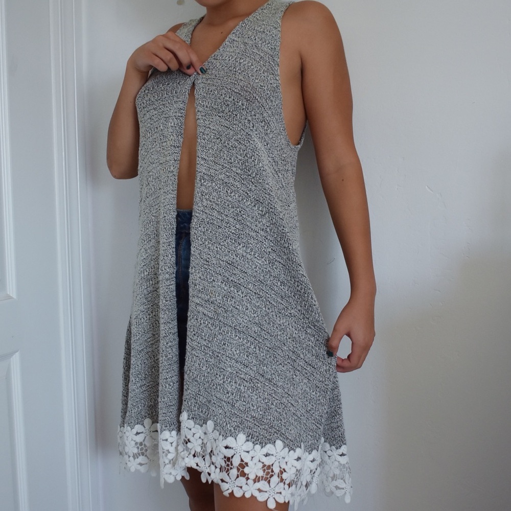 Long Knitted Bohemian Vest w/ Flower Cutouts